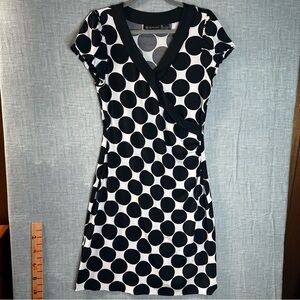 INC International Concepts Petite Polka Dot Faux Wrap Dress Black White Large PL